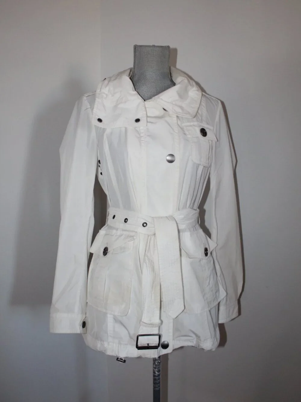 Burberry Brit White Removable Hooded Belted Trench Jacket Coat US 8 UK 10 IT 42 - Picture 2 of 14